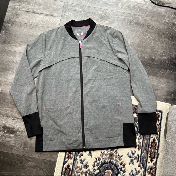 smitten Jackets & Blazers - Gray & Black Bomber Cargo Scrub Jacket Sz M